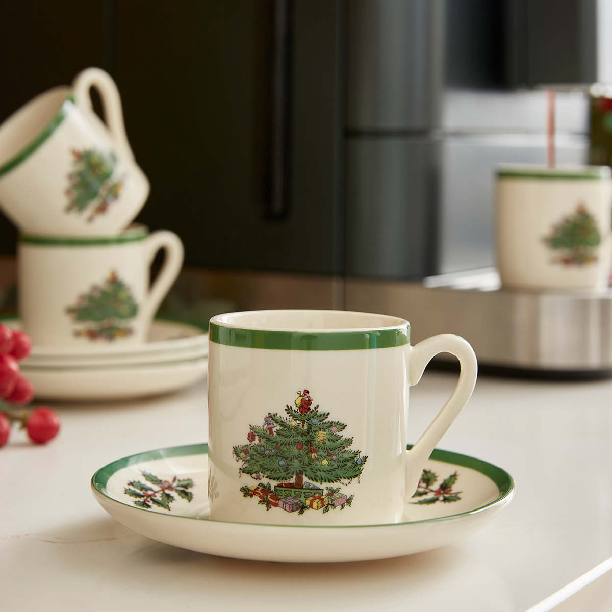 Christmas Tree Espresso Cup & Saucer Set of 4 image number null